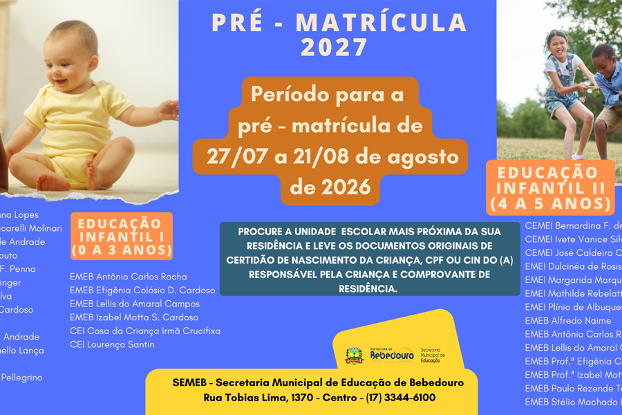 Secretaria Municipal de Educação inicia pré-inscrições para Educação Infantil para o ano letivo de 2027